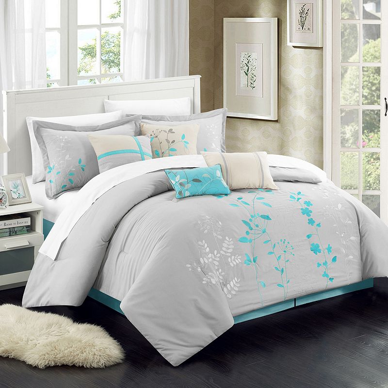 Chic Home Bliss Garden 8-piece Oversized Bed Set, Turquoise/Blue, King