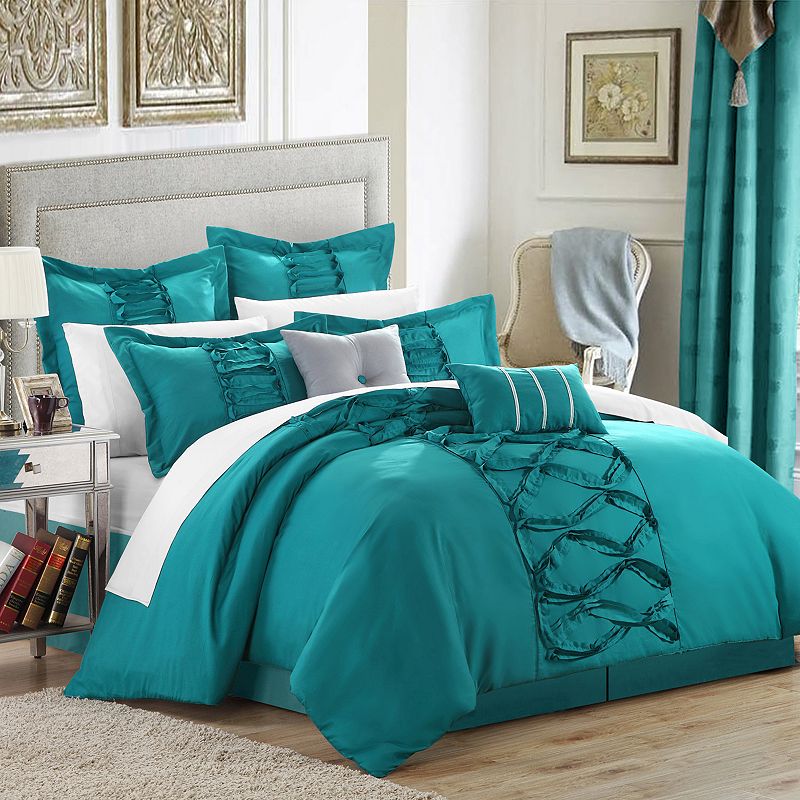 76655628 Chic Home Elegant Ruth 8-piece Bed Set, Blue, Quee sku 76655628