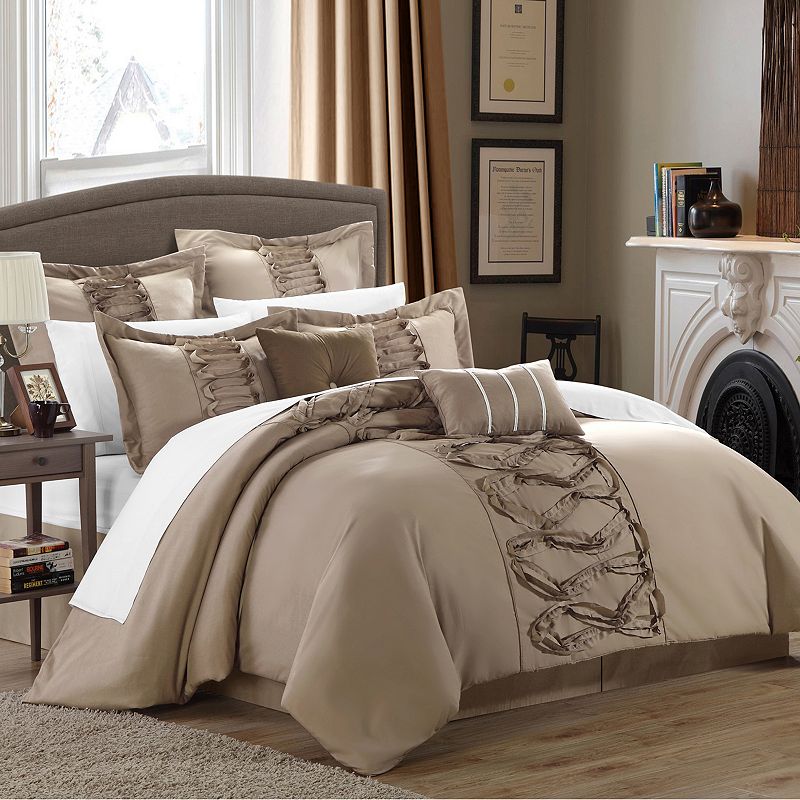 77601762 Chic Home Elegant Ruth 8-piece Bed Set, Brown, Kin sku 77601762