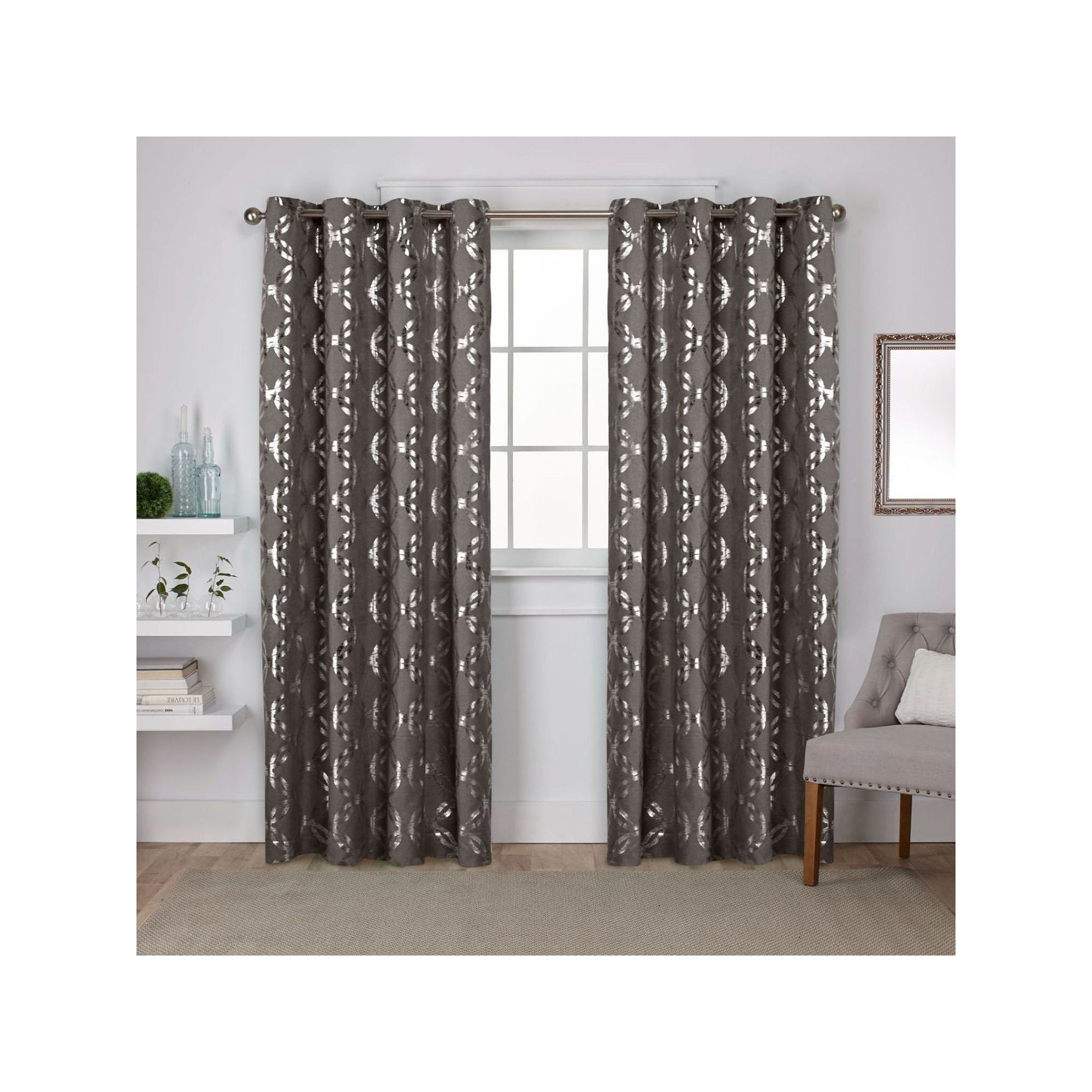 Exclusive Home Curtains Modo Metallic Geometric 2-panel Window Curtain Set,