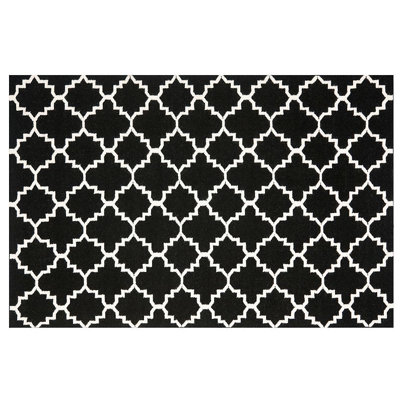 Safavieh Dhurries Diamond Quatrefoil Handwoven Flatweave Wool Rug, Black, 6X9 Ft