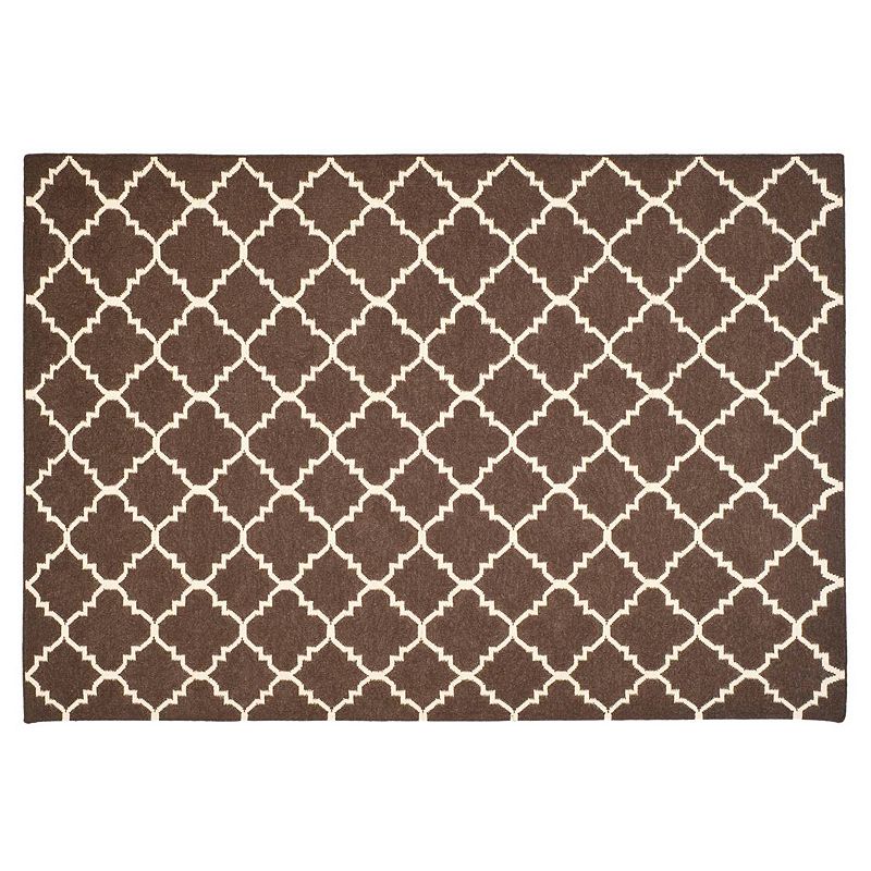 Safavieh Dhurries Diamond Quatrefoil Handwoven Flatweave Wool Rug, Brown, 6X9 Ft