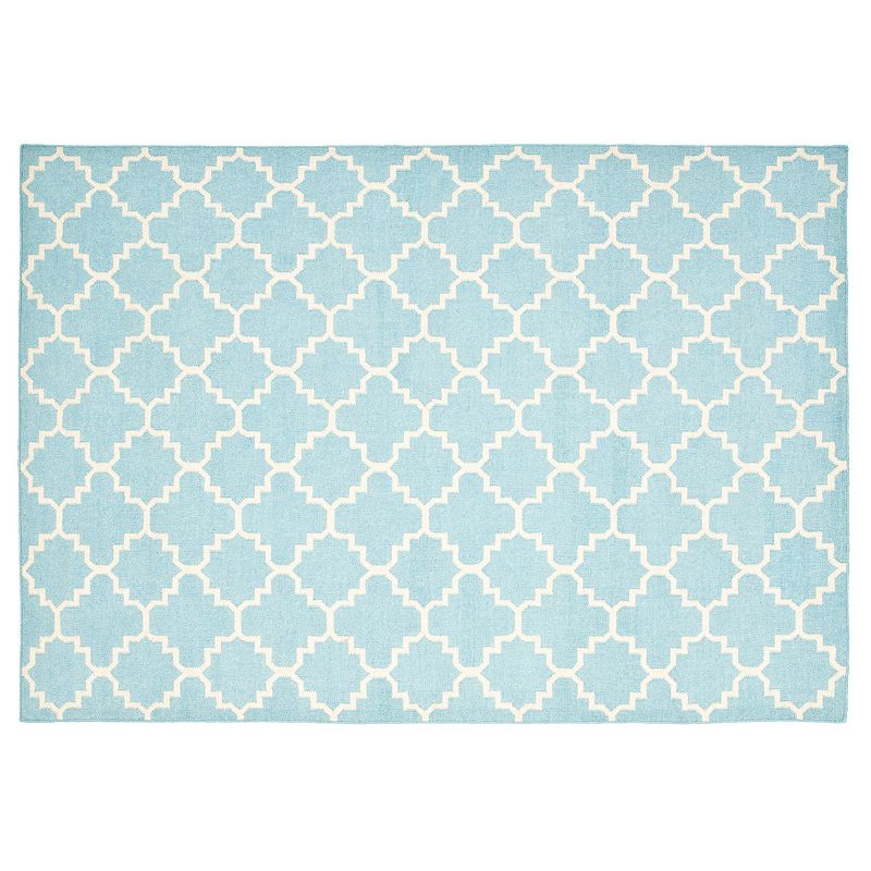 Safavieh Dhurries Diamond Quatrefoil Handwoven Flatweave Wool Rug, Light Blue, 6X9 Ft