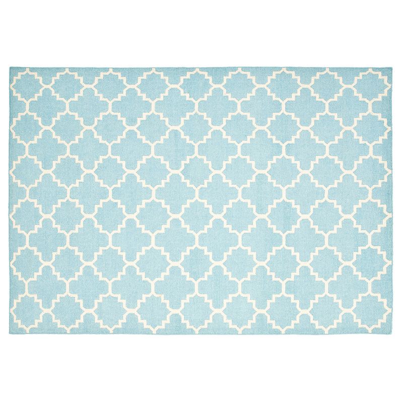 Safavieh Dhurries Diamond Quatrefoil Handwoven Flatweave Wool Rug, Light Blue, 6X9 Ft