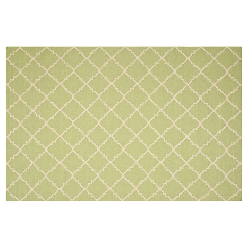 Safavieh Dhurries Diamond Quatrefoil Handwoven Flatweave Wool Rug, Lt Green, 6FT Sq