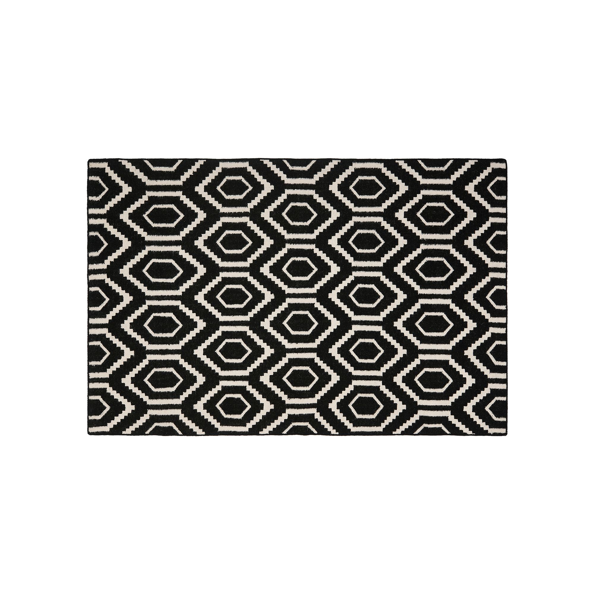 Safavieh Dhurries Flat Hex Handwoven Flatweave Wool Rug, Black Ivory
