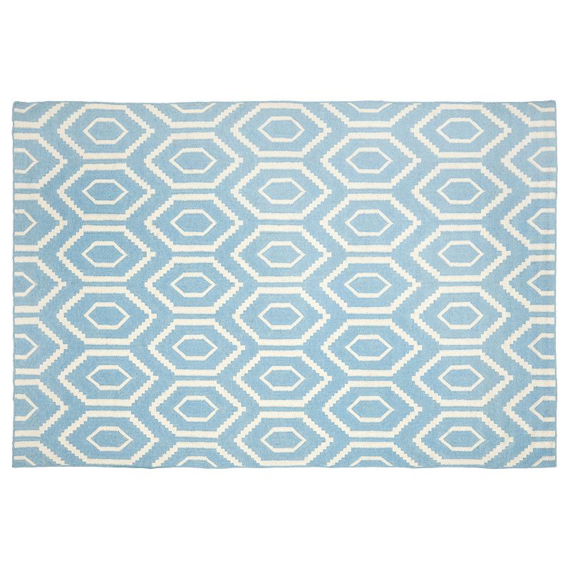 Safavieh Dhurries Flat Hex Handwoven Flatweave Wool Rug, Blue, 5X8 Ft