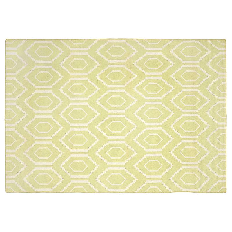 Safavieh Dhurries Flat Hex Handwoven Flatweave Wool Rug, Green, 6X9 Ft