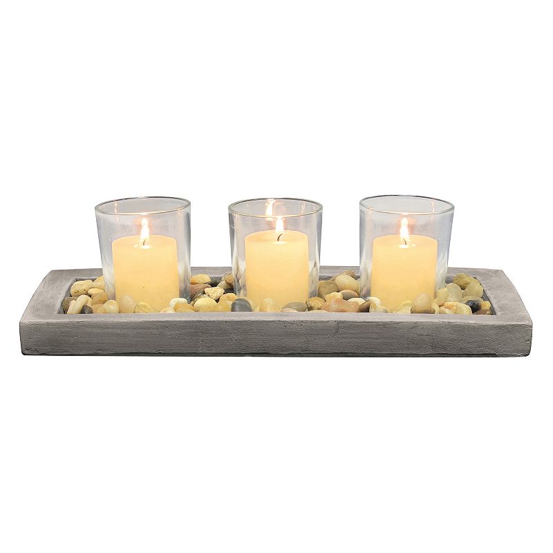Stonebriar Cement Votive Unscented Candle Garden with Glass Holders  Gray