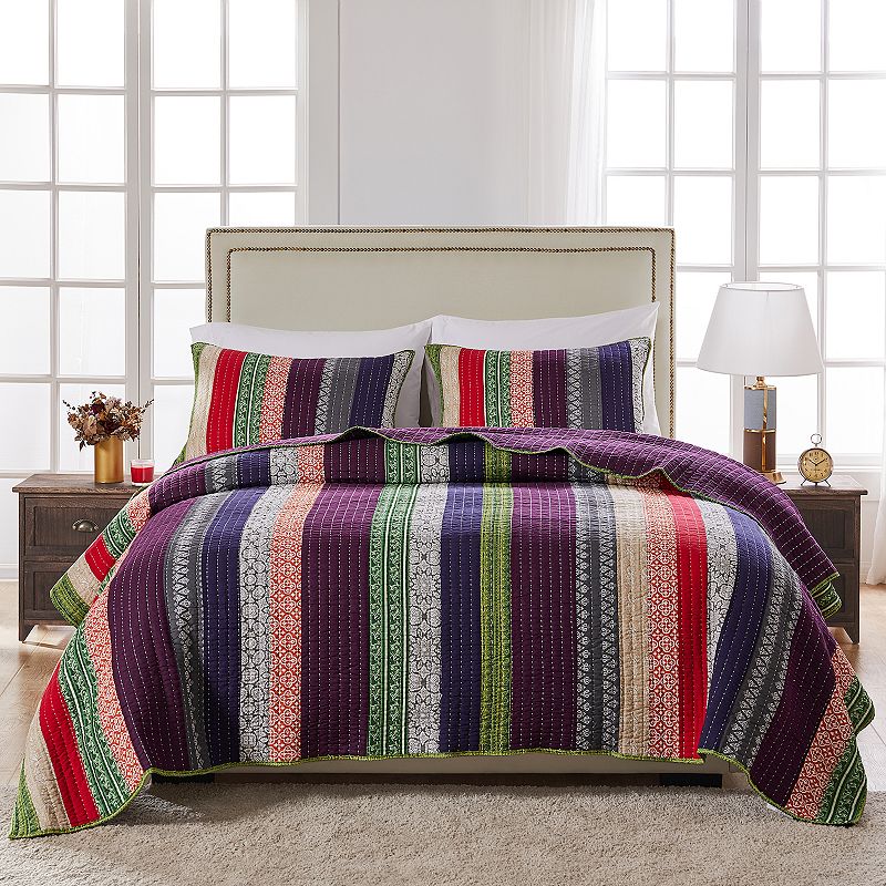 Greenland Home Fashions Marley Quilt Set, Multicolor, Twin