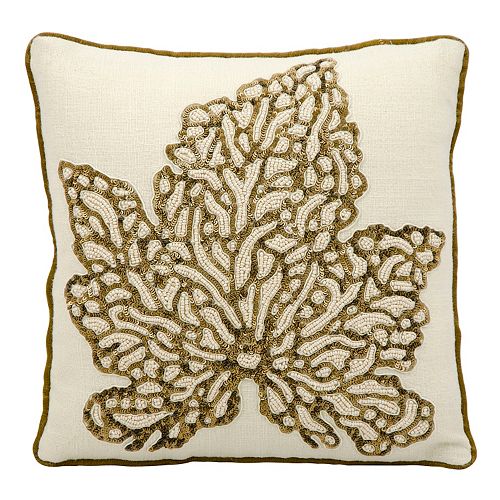 Mina Victory Luminescence Maple Leaf Beaded Throw Pillow