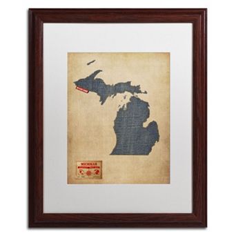 Trademark Global Denim State Wood Framed Canvas Wall Art