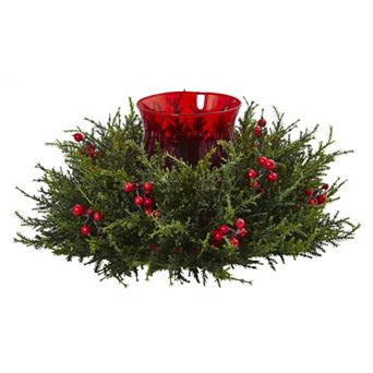 nearly natural Artificial Cedar Berry Candle Holder