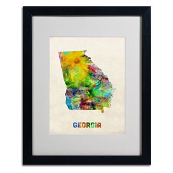 Trademark Global Watercolor State Framed Canvas Wall Art