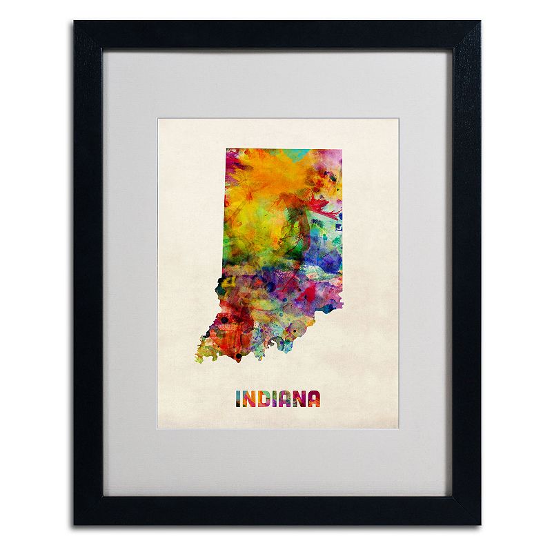 Trademark Global Watercolor State Framed Canvas Wall Art, Multicolor, 16