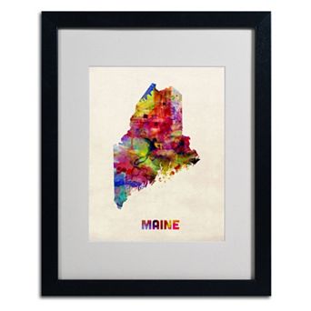 Trademark Global Watercolor State Framed Canvas Wall Art