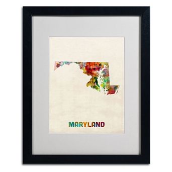 Trademark Global Watercolor State Framed Canvas Wall Art