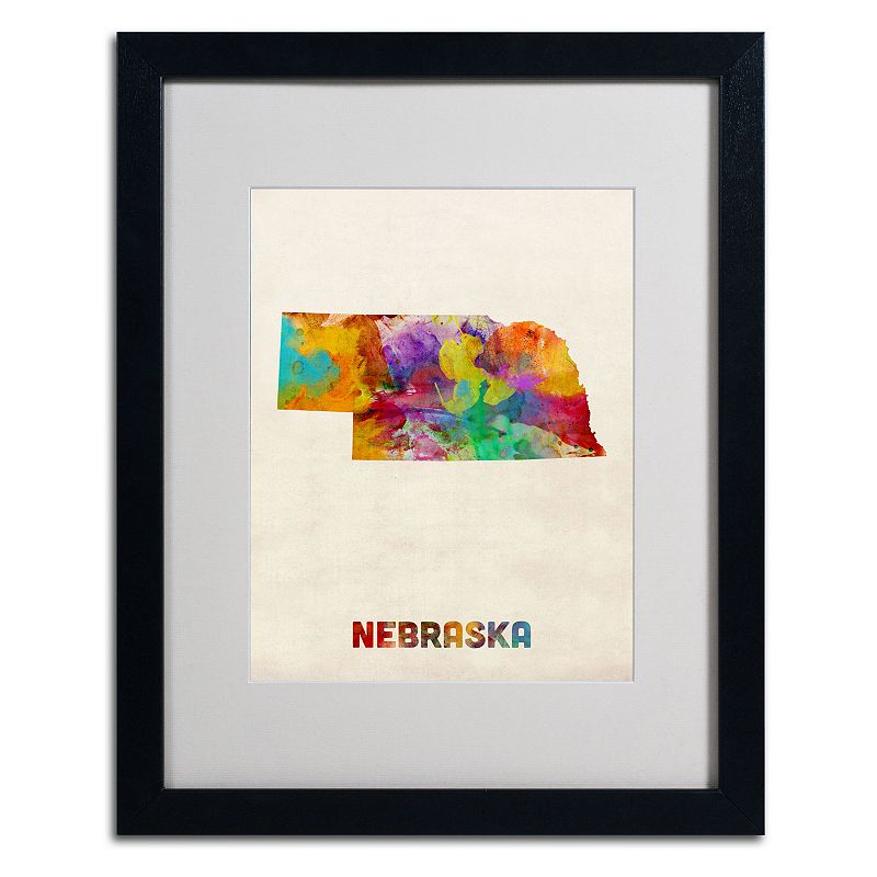 Trademark Global Watercolor State Framed Canvas Wall Art, Multicolor, 11