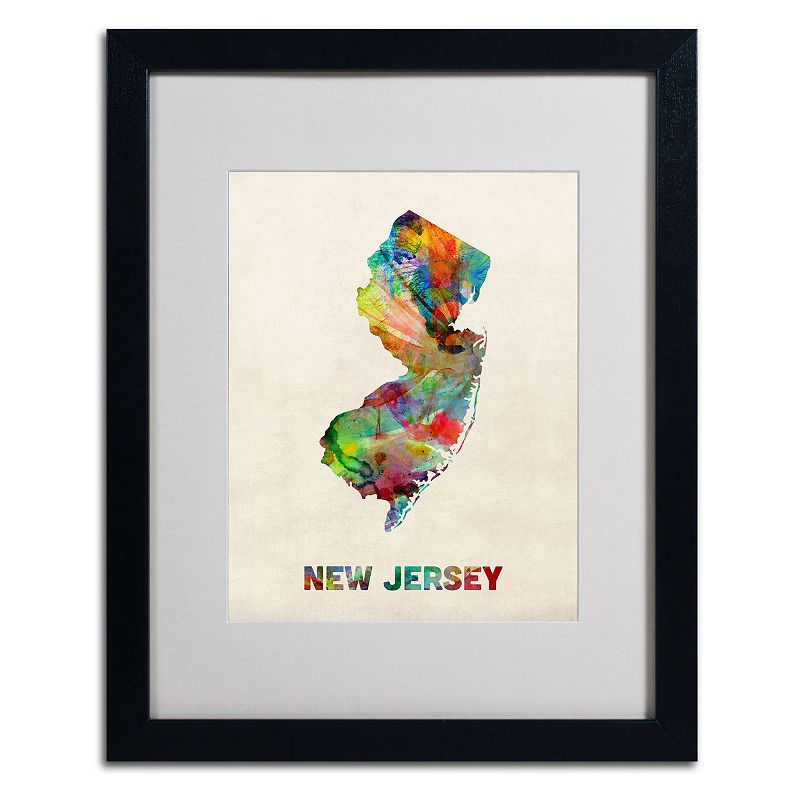 Trademark Global Watercolor State Framed Canvas Wall Art, Multicolor, 16