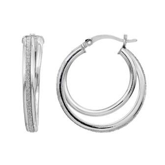 Platinum Over Silver Double Hoop Earrings