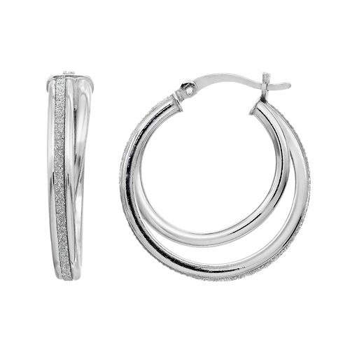 Platinum Over Silver Double Hoop Earrings