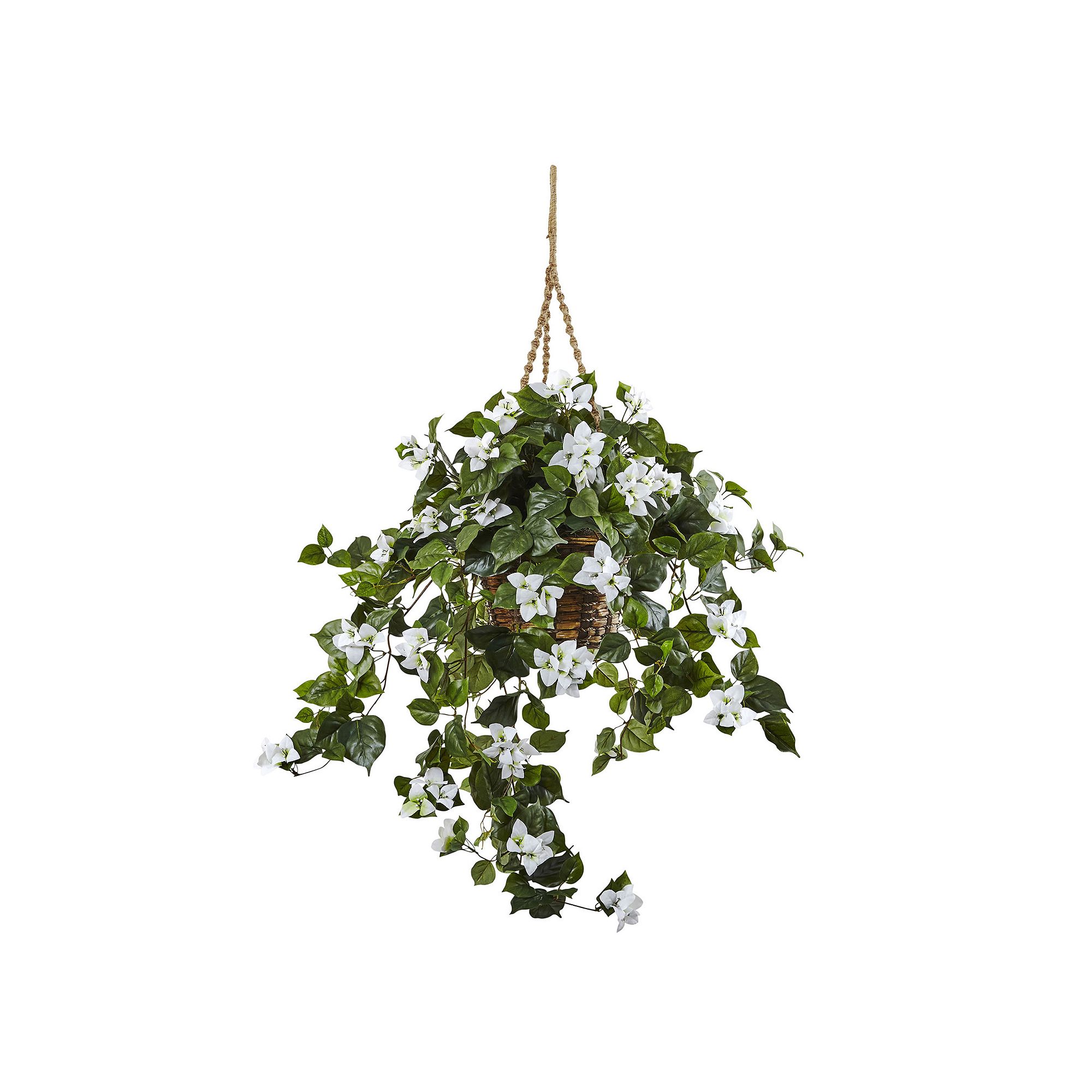 nearly natural Artificial Bougainvillea Hanging Basket, White