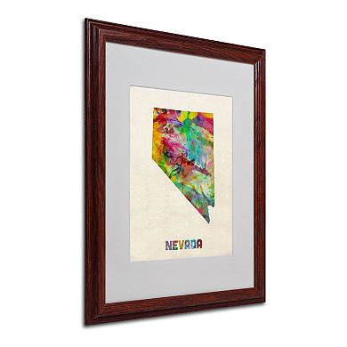 Trademark Global Watercolor State Wood Framed Canvas Wall Art
