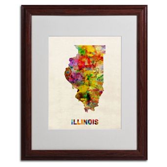 Trademark Global Watercolor State Wood Framed Canvas Wall Art