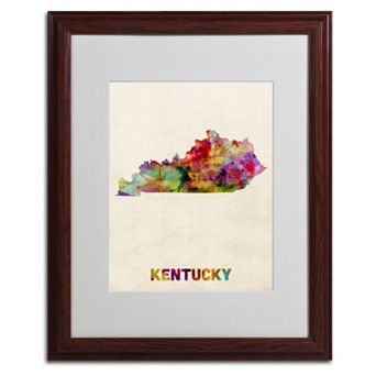 Trademark Global Watercolor State Wood Framed Canvas Wall Art