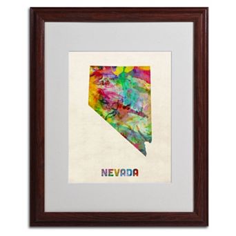 Trademark Global Watercolor State Wood Framed Canvas Wall Art