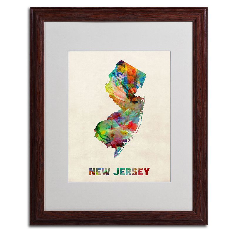 Trademark Global Watercolor State Wood Framed Canvas Wall Art, Multicolor,