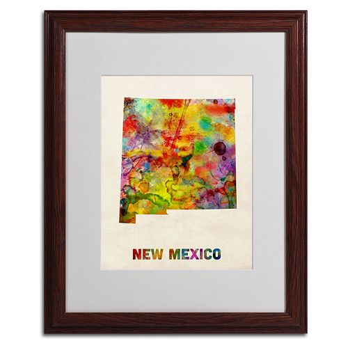 Trademark Global Watercolor State Wood Framed Canvas Wall Art