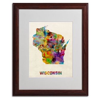 Trademark Global Watercolor State Wood Framed Canvas Wall Art