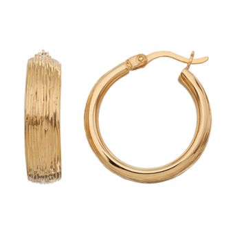 18k Gold Over Silver Textured Hoop Earrings