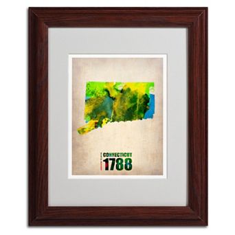 Trademark Global Watercolor State & Date Wood Framed Canvas Wall Art