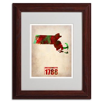 Trademark Global Watercolor State & Date Wood Framed Canvas Wall Art