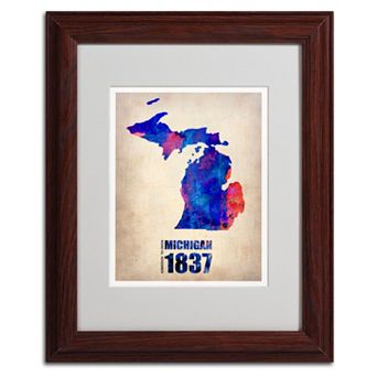 Trademark Global Watercolor State & Date Wood Framed Canvas Wall Art