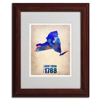 Trademark Global Watercolor State & Date Wood Framed Canvas Wall Art