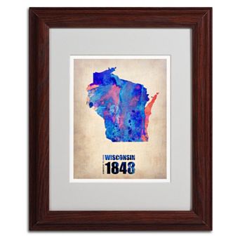 Trademark Global Watercolor State & Date Wood Framed Canvas Wall Art