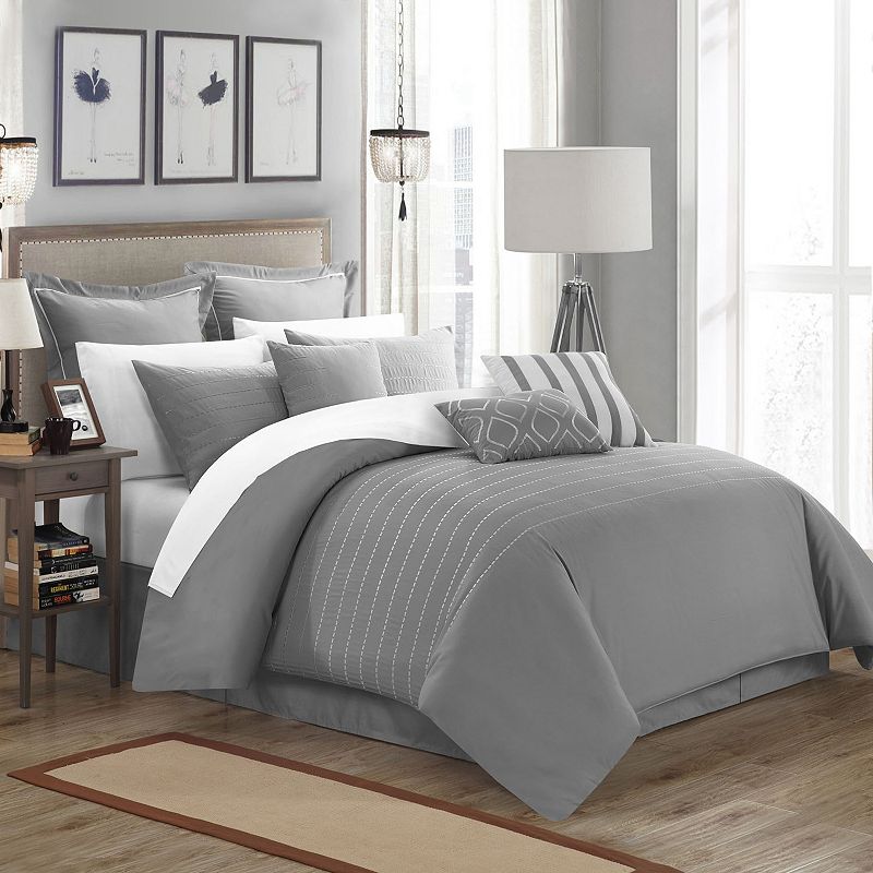 76407888 Chic Home Brenton 13-piece Bed Set, Grey, Queen sku 76407888