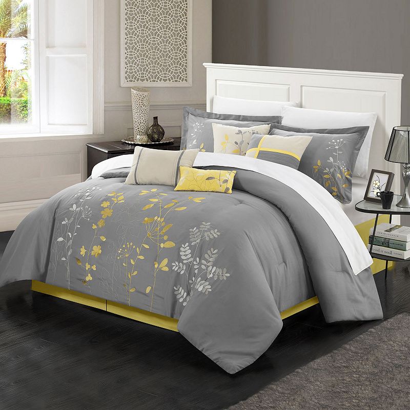 Chic Home Bliss Garden 12-piece Oversized Bed Set, Yellow, Queen