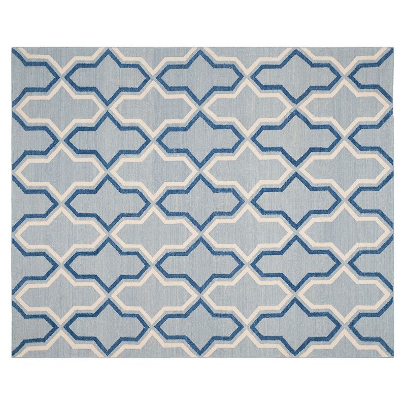 Safavieh Dhurries Flattened Quatrefoil Handwoven Flatweave Wool Rug, Light Blue, 6FT Sq