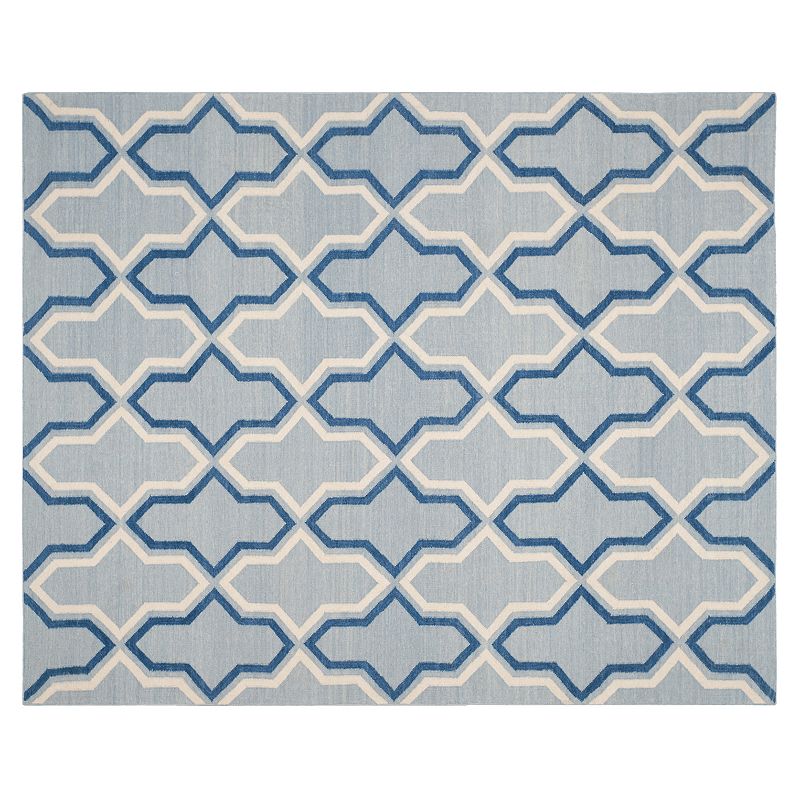 Safavieh Dhurries Flattened Quatrefoil Handwoven Flatweave Wool Rug, Blue, 6X9 Ft