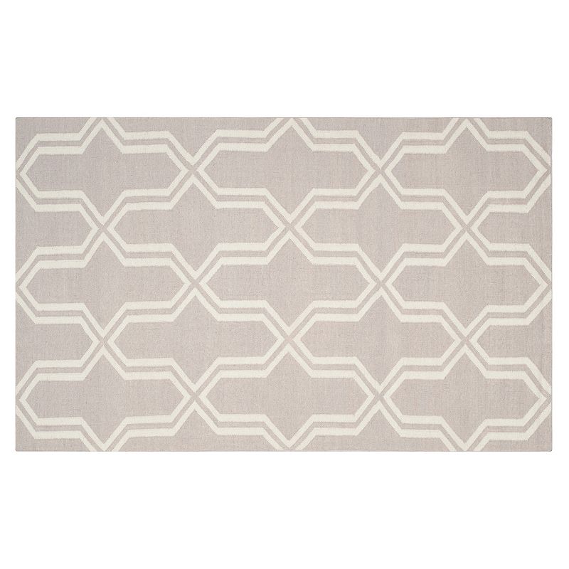 Safavieh Dhurries Flattened Quatrefoil Handwoven Flatweave Wool Rug, Grey, 8Ft Sq