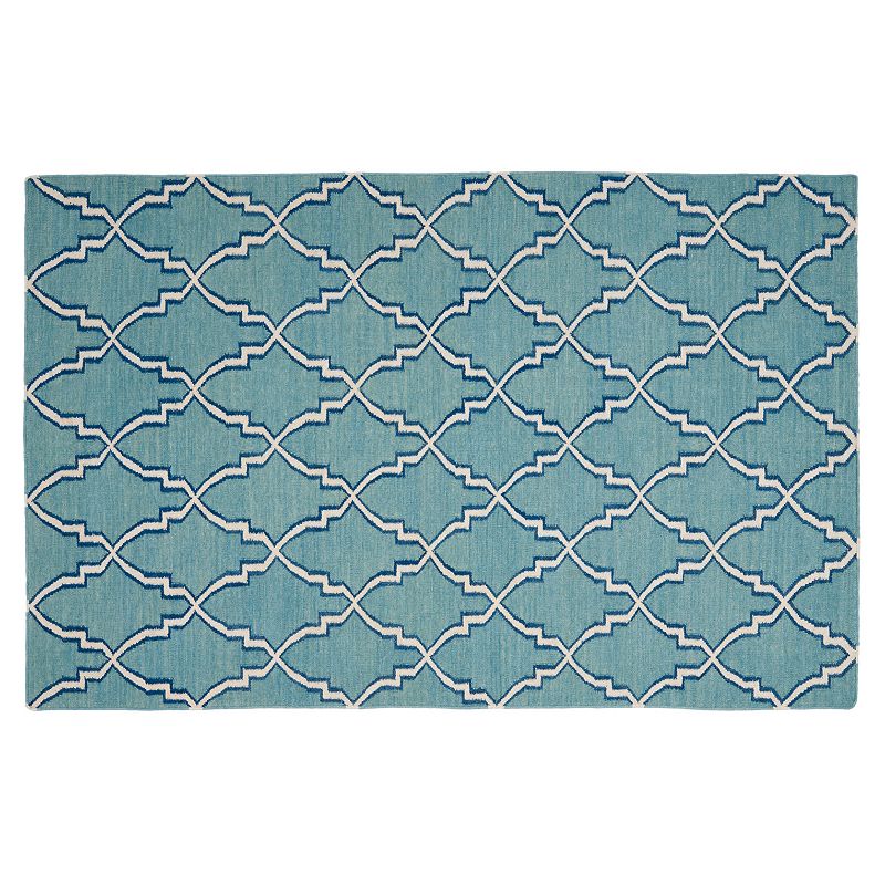 Safavieh Dhurries Quatrefoil Handwoven Flatweave Wool Rug, Light Blue, 4X6 Ft