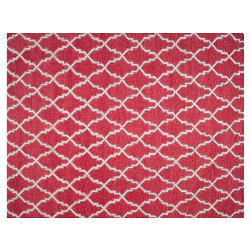 Safavieh Dhurries Quatrefoil Handwoven Flatweave Wool Rug, Red, 6X9 Ft