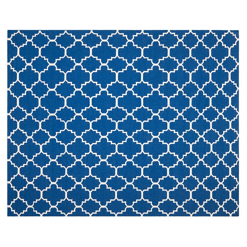 Safavieh Dhurries Quatrefoil Handwoven Flatweave Wool Rug, Dark Blue, 8X10 Ft
