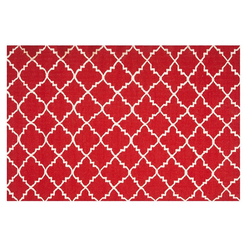 Safavieh Dhurries Quatrefoil Handwoven Flatweave Wool Rug, Red, 8X10 Ft