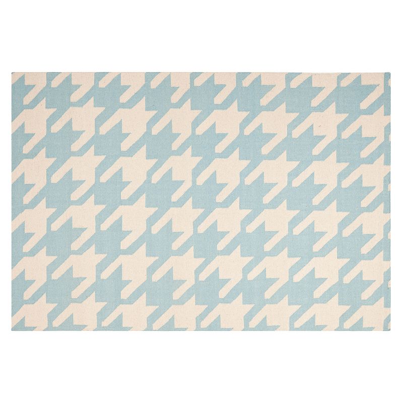 Safavieh Dhurries Houndstooth Handwoven Flatweave Wool Rug, Light Blue, 8X10 Ft