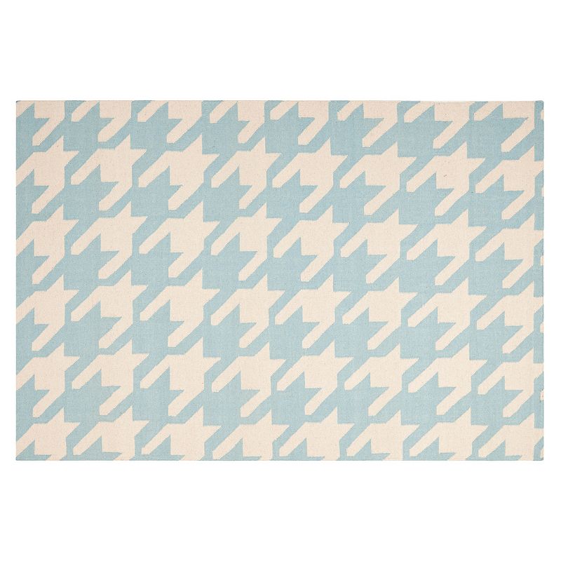 Safavieh Dhurries Houndstooth Handwoven Flatweave Wool Rug, Light Blue, 8X10 Ft